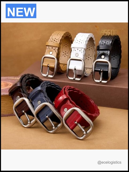 Genuine Leather Hollow Flower Wide Belt for Jeans Pants main image 7